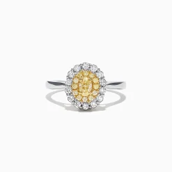 Rings|Effy Jewelry Canare 18K Two-Tone Gold Oval Double Halo Yellow Diamond Ring, 0.65 TCW