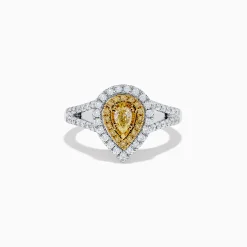 Rings|Effy Jewelry Canare 18K Two-Tone Gold Pear Shaped Double Halo Yellow Diamond Ring