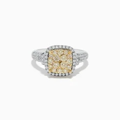 Rings|BH Multi Canare Two Tone Gold Cushion Shaped Cluster Yellow Diamond Ring 1.19 TCW