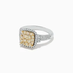 Rings|BH Multi Canare Two Tone Gold Cushion Shaped Cluster Yellow Diamond Ring 1.19 TCW