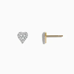 Earrings|Effy Jewelry Casino 14K Yellow Gold Diamond Heart Stud Earrings