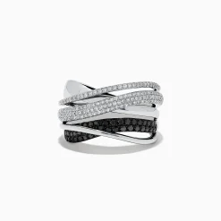 Rings|Effy Jewelry Caviar 14K White Gold White and Black Diamond Crossover Ring