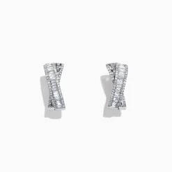 Earrings|Effy Jewelry Classique 14K White Gold 5/8" Diamond Hoop Earrings, 1.06 TCW