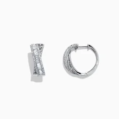 Earrings|Effy Jewelry Classique 14K White Gold 5/8" Diamond Hoop Earrings, 1.06 TCW