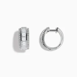 Earrings|Effy Jewelry Classique 14K White Gold 1/2" Diamond Hoop Earrings 1.01 TCW