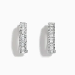 Earrings|Effy Jewelry Classique 14K White Gold Diamond 3/4" Hoop Earrings, 0.94 TCW