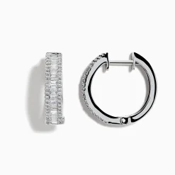 Earrings|Effy Jewelry Classique 14K White Gold Diamond 3/4" Hoop Earrings, 0.94 TCW