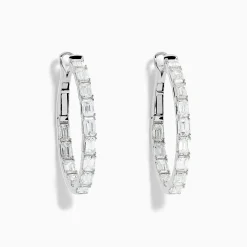 Earrings|Effy Jewelry Classique 14K White Gold Diamond Hoop Earrings