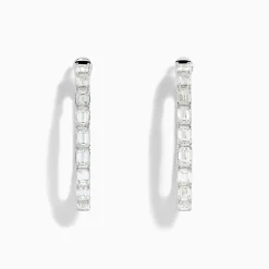 Earrings|Effy Jewelry Classique 14K White Gold Diamond Hoop Earrings