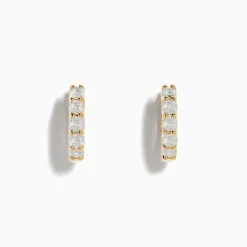 Earrings|Effy Jewelry D'Oro 14 Karat Yellow Gold 5/8" Diamond Hoop Earrings 0.98 TCW