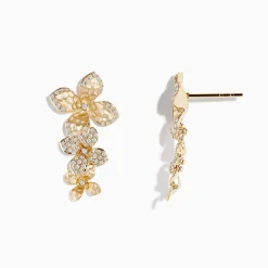 Earrings|Effy Jewelry D'oro 14 Karat Yellow Gold Diamond Flower Drop Earrings
