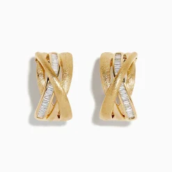 Earrings|Effy Jewelry D'Oro 14K Brushed Yellow Gold 3/4" Diamond French Clip Earring