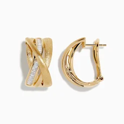 Earrings|Effy Jewelry D'Oro 14K Brushed Yellow Gold 3/4" Diamond French Clip Earring