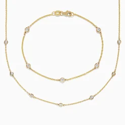Necklaces & Pendants|Effy Jewelry D'Oro 14K Gold Diamond Station Necklace and Bracelet Set 0.59 TCW
