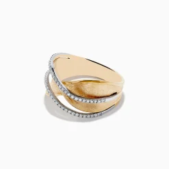 Rings|Effy Jewelry D'Oro 14K Textured Gold Diamond Crossover Ring