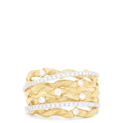 Rings|Effy Jewelry D'Oro 14K Textured Yellow Gold Diamond Accented Ring, 0.41 TCW