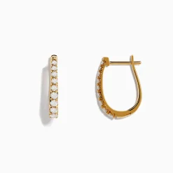 Earrings|Effy Jewelry D'oro 14K Yellow 3/4" Diamond Hoop Earrings 0.49 TCW