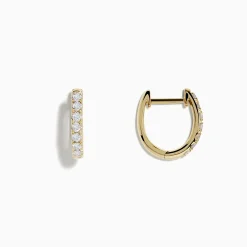 Earrings|Effy Jewelry D'Oro 14k Yellow Gold 1/2" Diamond Huggie Earrings 0.41 TCW