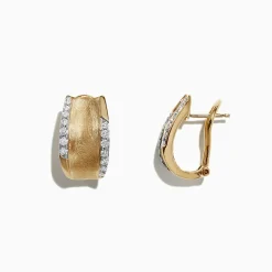 Earrings|Effy Jewelry D'Oro 14K Yellow Gold 5/8" French Clip Diamond Earrings, 0.39 TCW