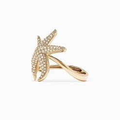 Rings|BH D'Oro 14K Yellow Gold Diamond Starfish Ring, 0.71 TCW
