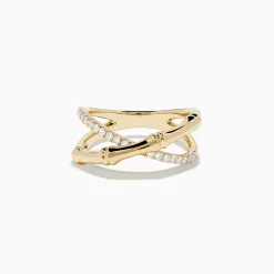 Rings|Effy Jewelry D'Oro 14K Yellow Gold Diamond Criss Cross Bamboo Ring