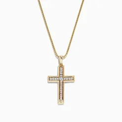 Necklaces & Pendants|Effy Jewelry D'Oro 14K Yellow Gold Diamond Cross Pendant, 0.25 TCW