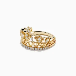 Rings|Effy Jewelry D'Oro 14K Yellow Gold Diamond Accented Crown Ring, 0.41 TCW