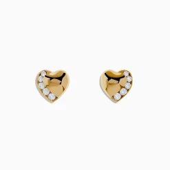 Earrings|Effy Jewelry D'Oro 14K Yellow Gold Diamond Heart Stud Earrings