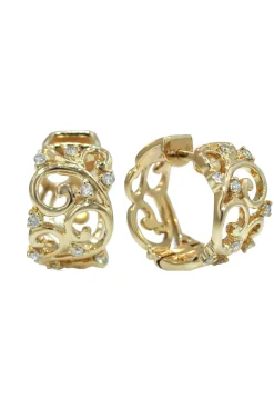 Earrings|Effy Jewelry D'Oro 14K Yellow Gold Diamond Filigree Earrings, 0.21 TCW