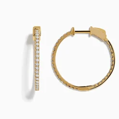 Earrings|Effy Jewelry D'Oro 14K Yellow Gold Diamond 1" Hoop Earrings