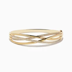 Bracelets|Effy Jewelry D'oro 14K Yellow Gold Diamond Crossover Bangle