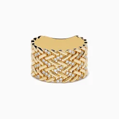 Rings|Effy Jewelry D'Oro 14K Yellow Gold Diamond Basket Weave Ring