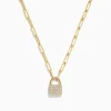 Necklaces & Pendants|Effy Jewelry D'Oro 14K Yellow Gold Diamond Lock Pendant 0.26 TCW