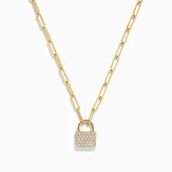 Necklaces & Pendants|Effy Jewelry D'Oro 14K Yellow Gold Diamond Lock Pendant 0.26 TCW