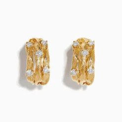 Earrings|Effy Jewelry D'Oro 14K Yellow Gold French Clip 3/4" Diamond Earrings, 0.69 TCW