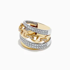 Rings|Effy Jewelry Duo 14K 2-Tone Gold Anchor Chain Diamond Ring