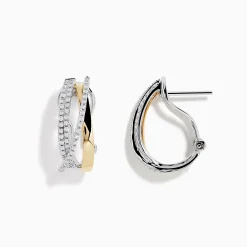 Earrings|Effy Jewelry Duo 14K Two Tone Gold 5/8" French Clip Diamond Earrings, 0.49 TCW