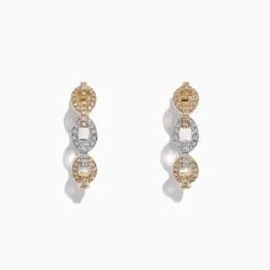 Earrings|Effy Jewelry Duo 14K Two Tone Gold Diamond Chain Link Hoop Earrings, 0.40 TCW