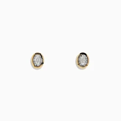 Earrings|Effy Jewelry Duo 14K Two-Tone Gold Bezel Set Oval Diamond Solitaire Earrings 0.14 TCW