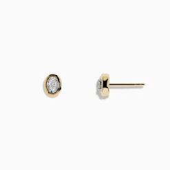 Earrings|Effy Jewelry Duo 14K Two-Tone Gold Bezel Set Oval Diamond Solitaire Earrings 0.14 TCW