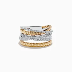 Rings|Effy Jewelry Duo 14K Two-Tone Gold Diamond Crossover Ring