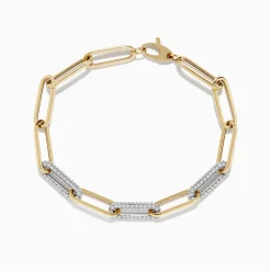 Bracelets|Effy Jewelry Duo 14k Two-Tone Gold Paperclip Pave Diamond Bracelet