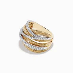 Rings|Effy Jewelry Duo 14K Two-Tone Textured Gold Pave Diamond Crossover Ring