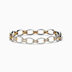 Bracelets|Effy Jewelry Duo 14K White and Yellow Gold Diamond Chain Link Tennis Bracelet, 2.01 TCW