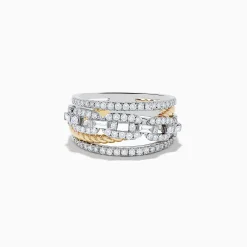 Rings|Effy Jewelry Duo 14K White and Yellow Gold Interlocking Diamond Crossover Ring