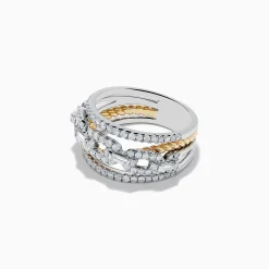 Rings|Effy Jewelry Duo 14K White and Yellow Gold Interlocking Diamond Crossover Ring