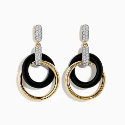Earrings|Effy Jewelry Eclipse 14K Yellow Gold Diamond and Onyx Crossover Drop Earrings