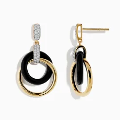 Earrings|Effy Jewelry Eclipse 14K Yellow Gold Diamond and Onyx Crossover Drop Earrings