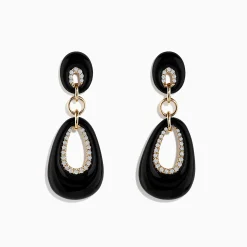 Earrings|Effy Jewelry Eclipse 14K Yellow Gold Onyx and Diamond Drop Earrings
