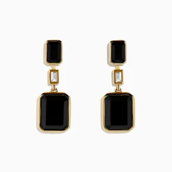 Earrings|Effy Jewelry Eclipse 14K Yellow Gold Onyx and Diamond Bezel Drop Earrings